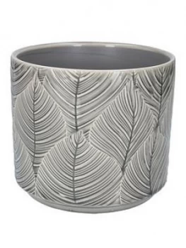 image of Gisela Graham Large Grey Leaf Ceramic Pot