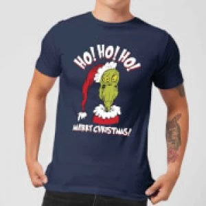 image of The Grinch Ho Ho Ho Mens Christmas T-Shirt - Navy - L