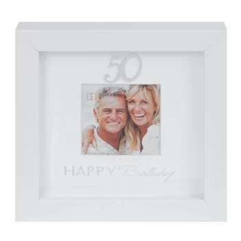 image of 3" x 3" - Happy Birthday Box Photo Frame - 50th