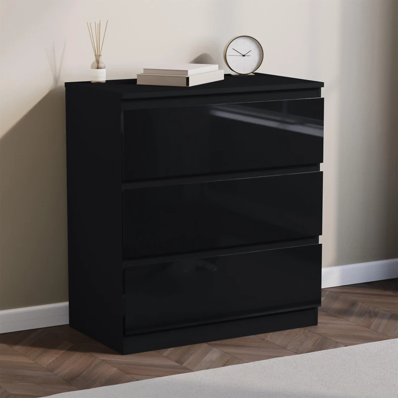Image of Lassic Glinton 3 Drawer Chest High Gloss Black unisex 3 Drawer