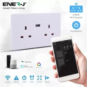 Image of Ener-J Smart WiFi 13A WiFi Twin Wall Sockets with single USB. Push button