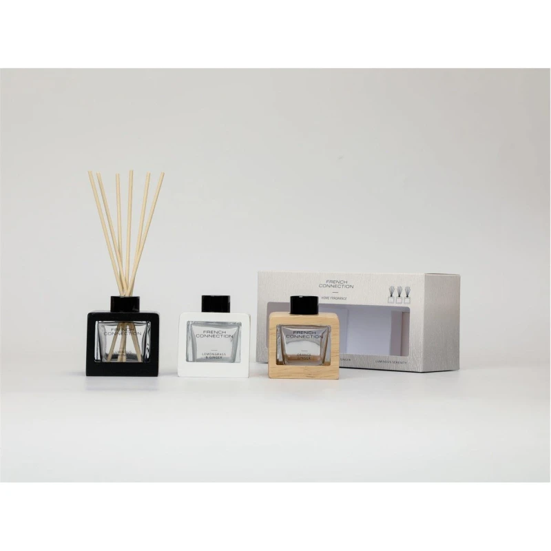Image of French Connection French Connection Trio of Reed Diffuser Gift Set 3x50ML Wooden Surround Detail Size: 3 Pack Multi 3 Pack Unisex 5056791600207