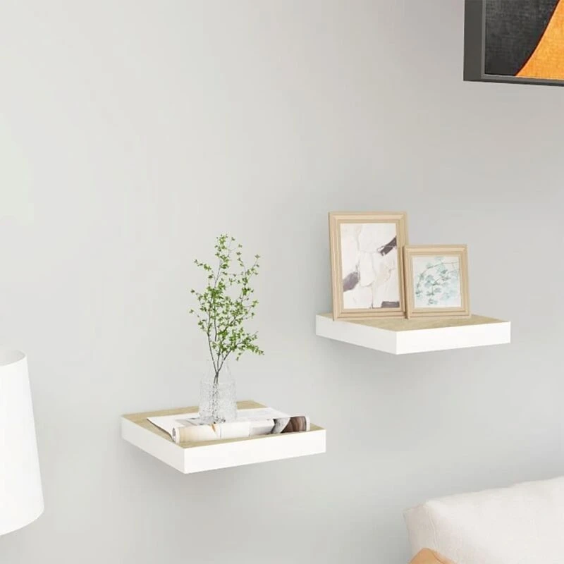 Image of VIDAXL Vidaxl - Floating Wall Shelves 2 pcs Oak and White 23x23.5x3.8cm mdf 8720286416693