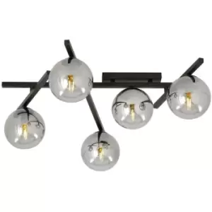 Image of Emibig Smart Black Globe Ceiling Light with Graphite Glass Shades, 5x E14