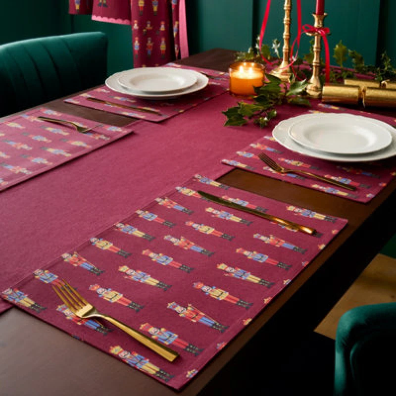 Image of Catherine Lansfield Christmas Nutcracker Cotton 30X46Cm Dining Placemat 4 Pack Plum