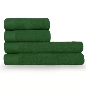 image of Textured Weave 4 Piece Hand/Sheet Towel Set Dark Green