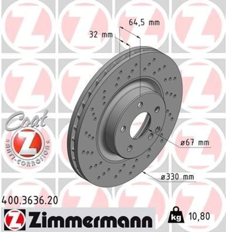Image of ZIMMERMANN Brake disc ZIMMERMANN 400.3636.20
