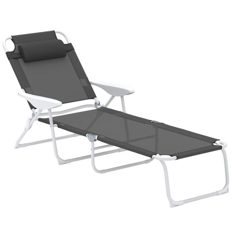 Image of Outsunny Folding Sun Lounger with 4-Level Backrest & Headrest - Charcoal Grey TJ Hughes 5063603020719