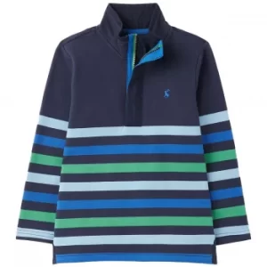 Image of Joules Boys Captain Stripe Overhead 1/2 Zip Sweatshirt Navy Blue Green Stripe 7-8 Years
