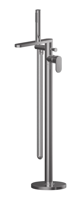 Image of Balterley Round Floor Standing Bath Shower Mixer Tap with Kit Brushed Pewter Silver
