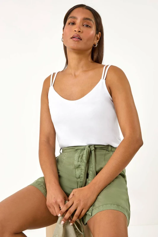 Image of Roman Womens Plain Double Strap V-Neck Stretch Vest Top in White Size: 18 White Female 18