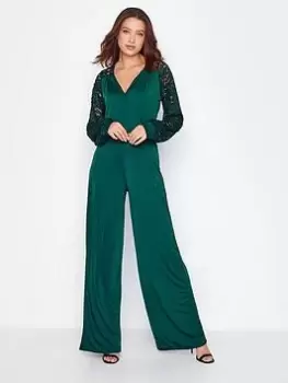 image of Long Tall Sally Green Lace Jumpsuit, Green, Size 10-12, Women