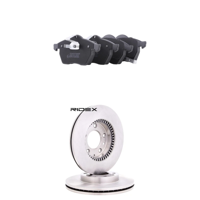 Image of RIDEX 3405B3262 Brake disc and pads set Front Axle, Brake Disc Type: internally vented, prepared for wear warning indicator Brake Set,disc brakes (34