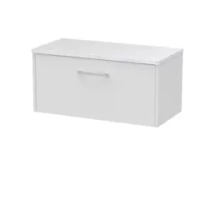 image of Hudson Reed Juno 800mm Wall Hung Single Drawer Vanity & Sparkling White Laminate Top - White Ash