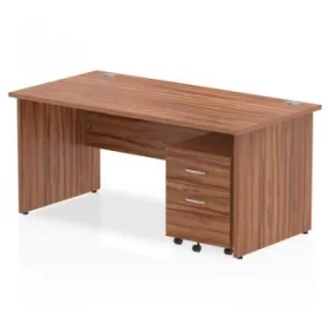 Image of Impulse 1600 Straight Panel End Workstation 500 Two drawer mobile Pedestal Bundle Walnut