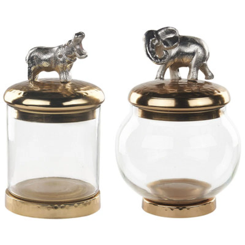Image of Beliani Set Of 2 Trinket Boxes Laki Glass Gold