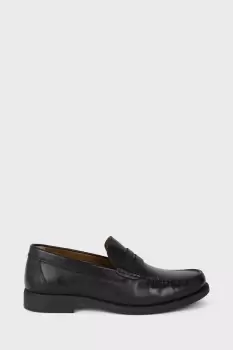 Image of Mens Leather Smart Textured Black Penny Loafers
