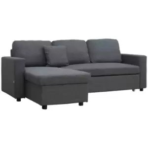 image of HOMCOM 3 Seater Corner Sofa Bed With Storage, L Couches For Living Room With Chaise Lounge, Double Sofa - Grey