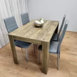 Image of Dining Room Table Set of 4 Rustic Effect Dining Table with 4 Grey Faux Leather Chairs Kitchen Dining Table