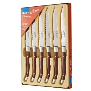 image of Amefa Virgule Steak Knife Set 6 Piece Brown