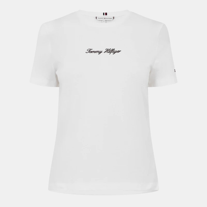 Image of Tommy Hilfiger Womens Script Short Sleeve T-Shirt Ecru female 8 (XS)