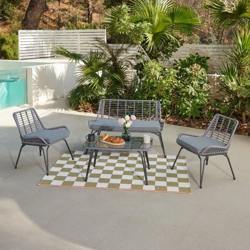 Image of Home Detail Pampas Wicker Garden Lounge Set Grey