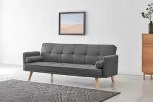 Image of Sarnia Fabric Sofa Bed With Tufted Detail Matching Bolster Cushions with Wooden Legs