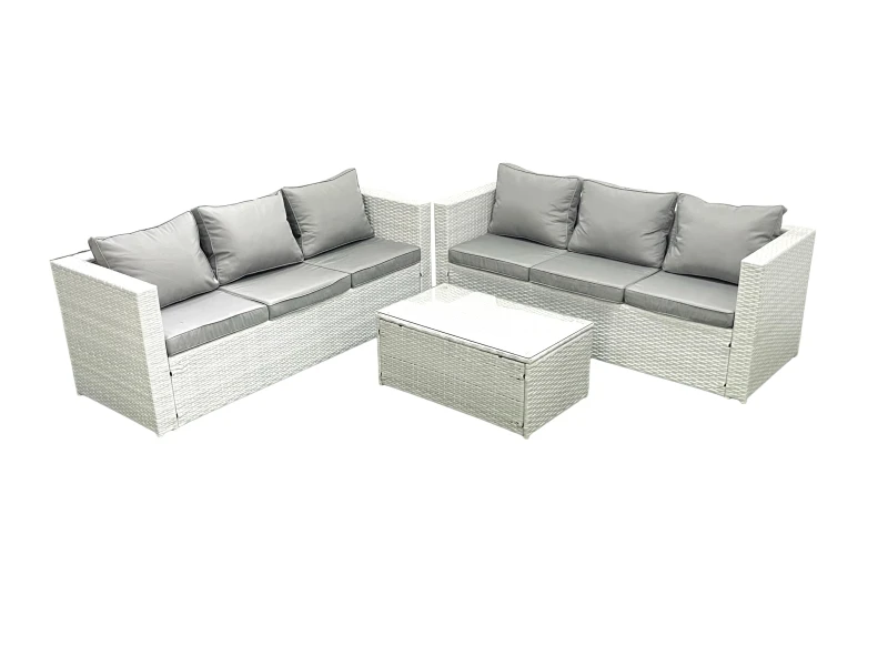 Image of Fimous Garden Outdoor PE Rattan Furniture Set 6 Seater Rattan Garden Sofa Set Light Grey Mixed Light Grey