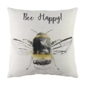 image of Bee Happy Printed Cushion White / 43 x 43cm / Cover Only