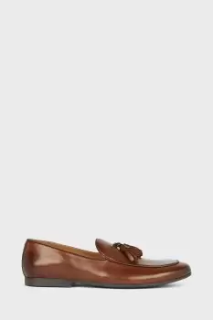 Image of Mens Chocolate Leather Smart Tassel Loafers