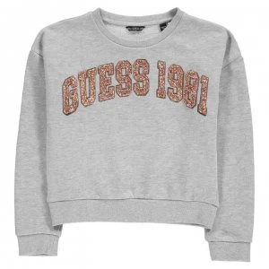 image of Guess Glitter 1981 Logo Sweatshirt - Heathr Grey LHY