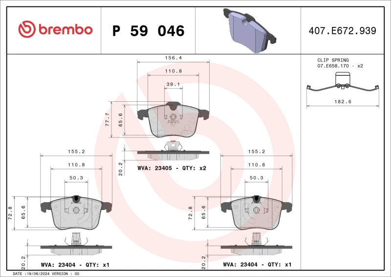 Image of BREMBO Brake pad set BREMBO P 59 046