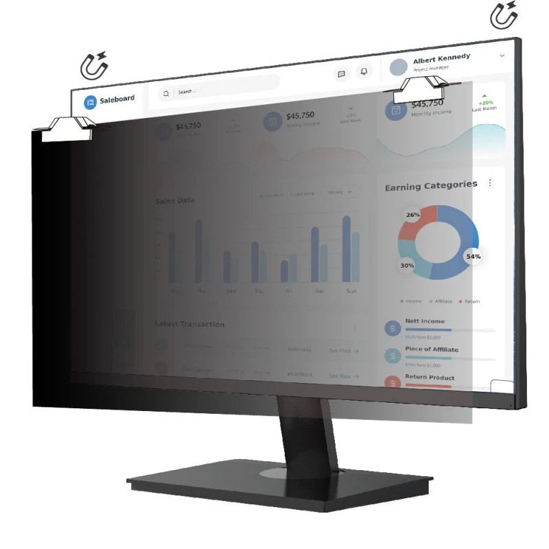Image of V7 V7 ScreenSentry 23" Magnetic Attach Privacy Filter for Widescreen Monitors - 16:9 Aspect Ratio PS23W9AM