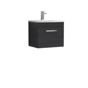 Nuie Athena 500 Wall Hung Single Drawer Vanity & Curved Basin - Black Woodgrain