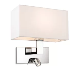 image of Raffles Wall Lamp with Adjustable Switched Reading Light Chrome with Cream Shade