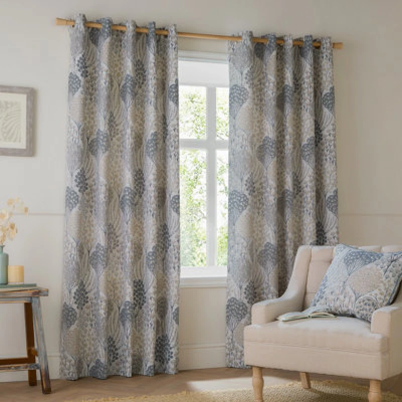 Image of Wylder Ophelia Floral Jacquard Room Darkening Eyelet Curtain Pair Wedgewood (W)117Cmx (D)137Cm