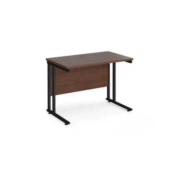 Image of Office Desk 1000mm Rectangular Desk With Cantilever Leg Walnut Tops With Black Frames 600mm Depth Maestro 25