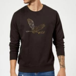 Image of Harry Potter Hedwig Broom Gold Sweatshirt - Black - 5XL