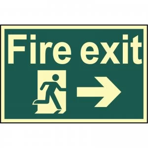 image of Scan Fire Exit Running Man Arrow Right Sign 300mm 200mm Photoluminescent