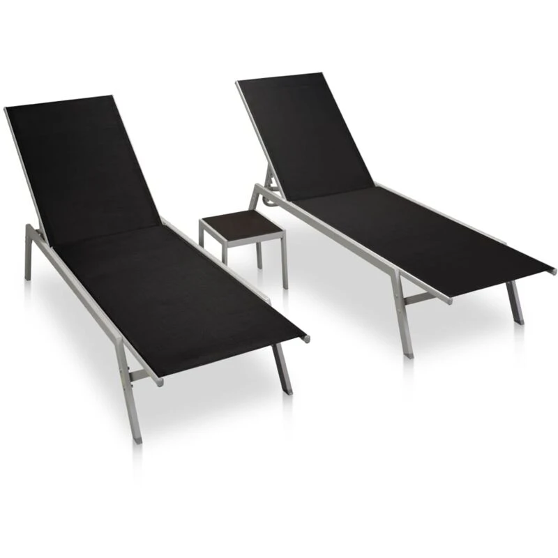 Image of VIDAXL Sun Loungers 2 pcs with Table Steel and Textilene Black Vidaxl 8719883811024
