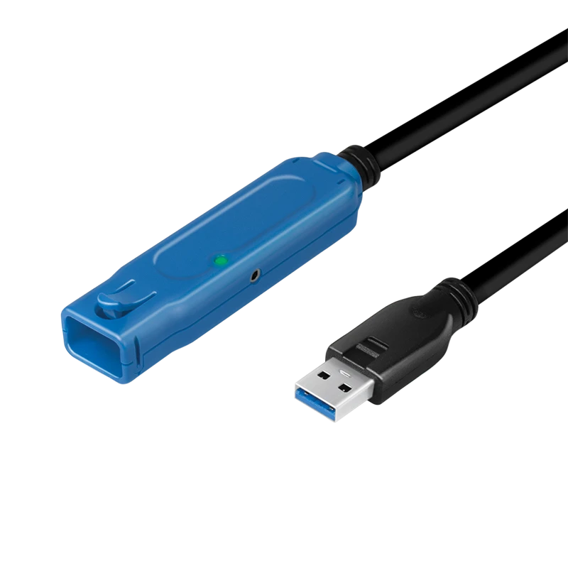Image of LogiLink USB 3.2 Gen1 cable. USB-A/M to USB-A/F. amplifier. black/blue