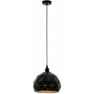 Image of Pendant Ceiling Light Colour Black Faceted Outer Gold Inner Shade Bulb E27 1x60W