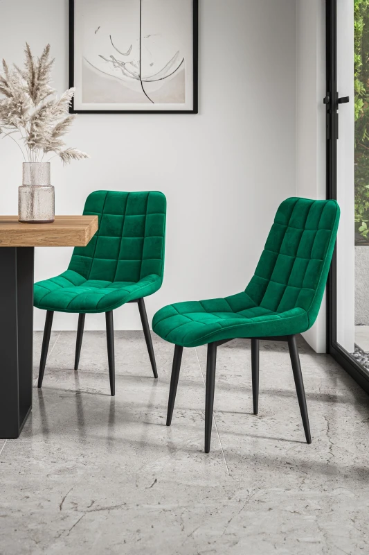 Image of More4Homes Set of 8 Nova Modern Velvet Dining Chair Padded Seat Metal Legs Green