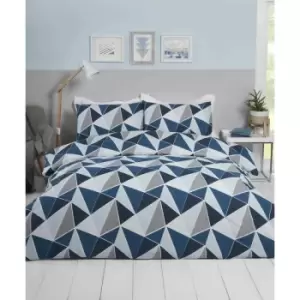 image of MyHome Triangular Geometric Patterened Bedding Set Leo Navy Double Duvet Cover Set