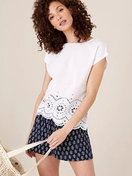 image of Monsoon Lila Woven Front Tee - Ivory, Ivory, Size S, Women