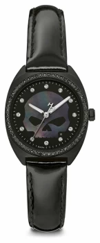 Image of Harley Davidson Womens Crystal Willie G Skull Black Dial Watch