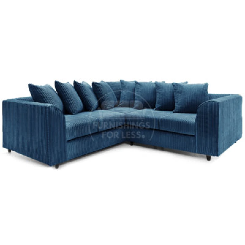 Image of Furnishings For Less UK Ferguson Marine Blue 5 Seater Fabric Corner Sofa L Shaped Jumbo Cord - Scatter Back