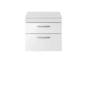 Nuie Athena 600 Wall Hung 2-drawer Vanity & Worktop - Gloss White