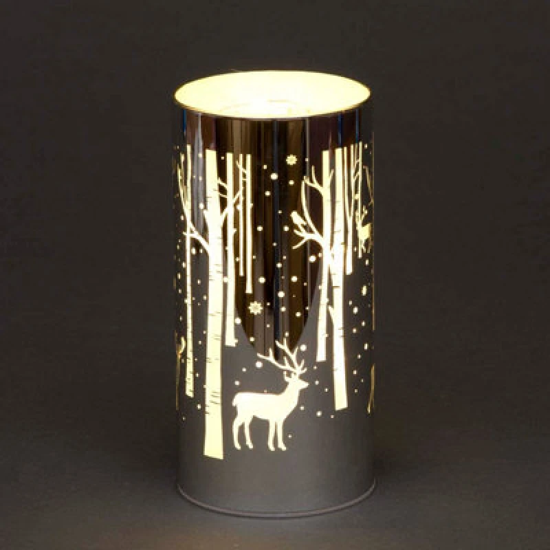 Image of Shatchi 18cm Christmas Decorated Vase Table Deer Scene Silver Silver