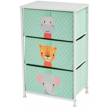 image of Liberty House Toys - Childrens Jungle Toy Storage Fabric Drawers Unit w/ 3 Drawers for Bedroom or Playroom - Green and White